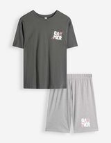 Pyjama Set aus Shirt und Shorts - Mustermix - bronzefarben