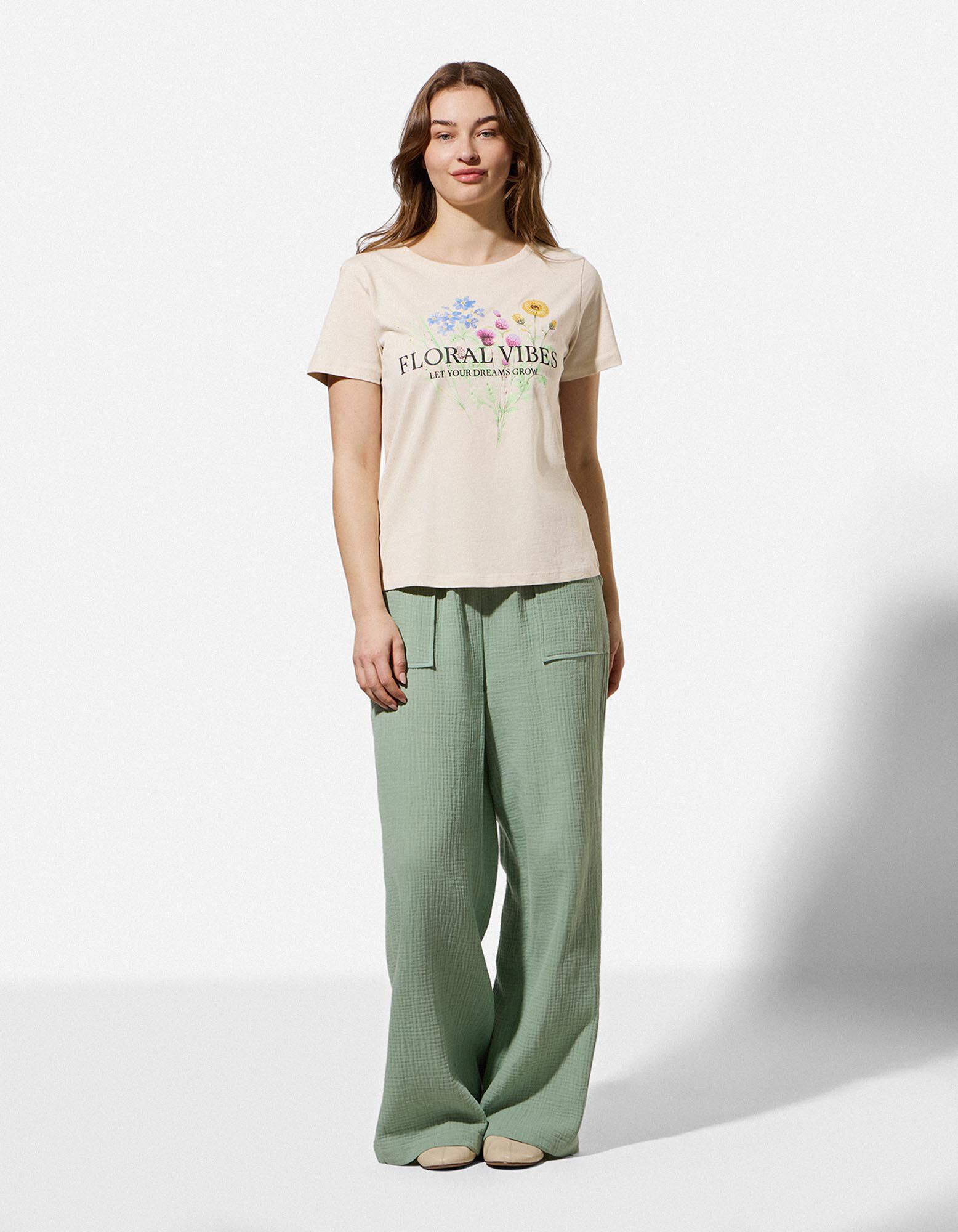 T-Shirt - Frontprint - Beige