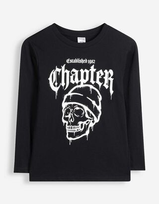 Langarmshirt - Frontprint - Schwarz