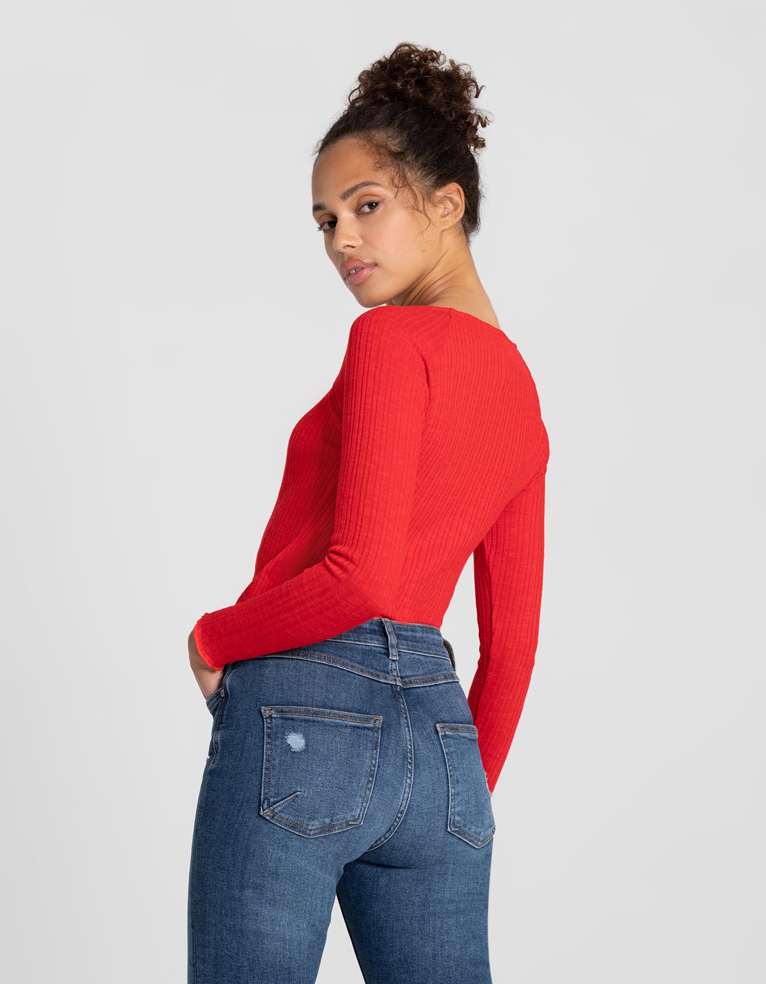 T-shirt &agrave; manches longues - Viscose m&eacute;lang&eacute;e - Rouge