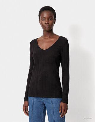 Longsleeve - V-hals - Zwart
