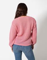 Pleteni pulover - V-izrez - roze