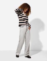 Pololangarmshirt - Streifen - beige