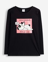 Langarmshirt - Frontprint - Schwarz