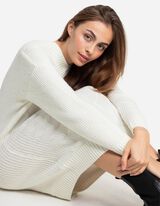 sukienka dzianinowa - dzianina kablowa - bialy