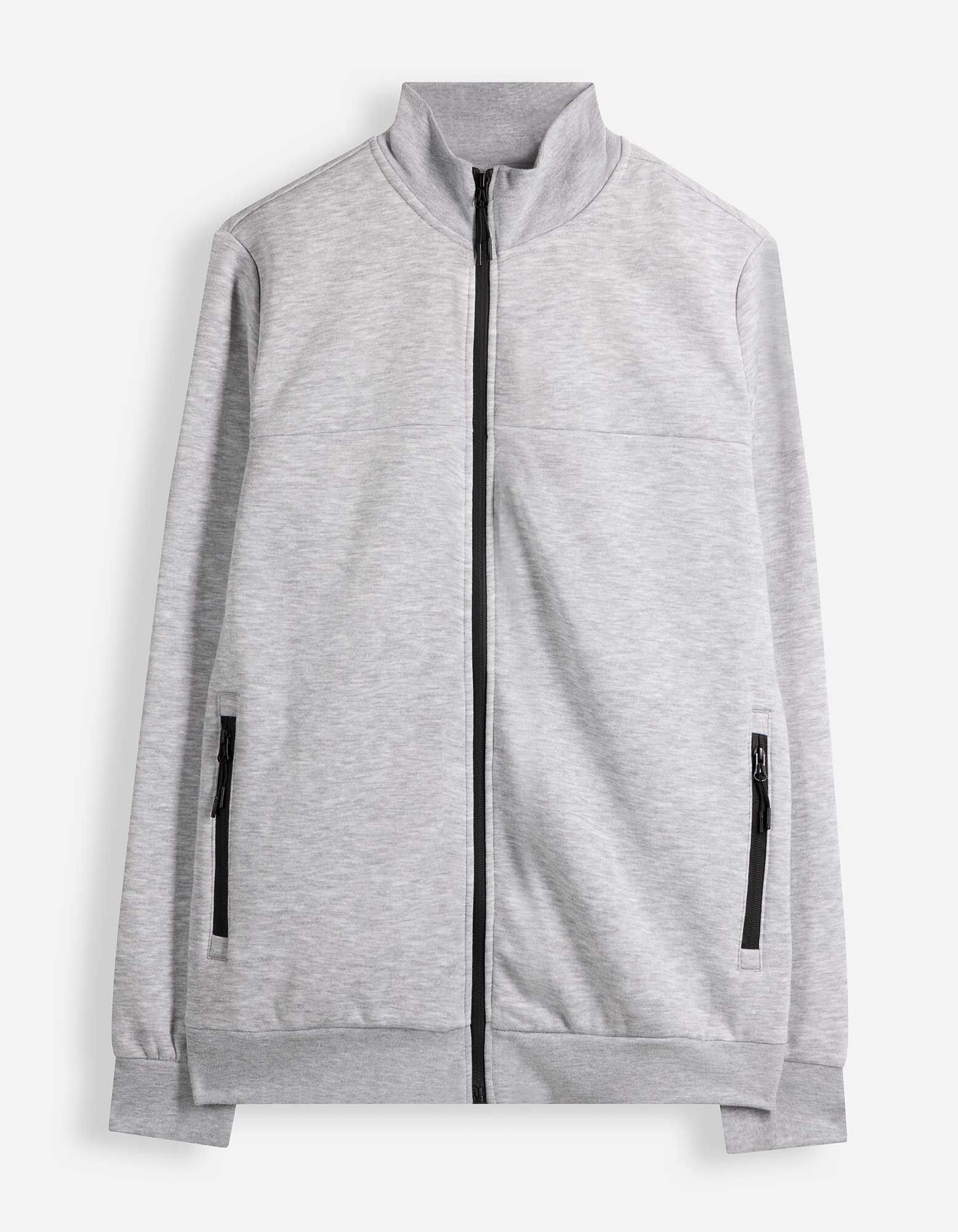 Strickjacke - Stehkragen - Grau