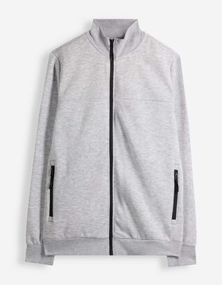 Strickjacke - Stehkragen - Grau