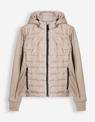 Gewatteerde jas - Materiaalmix - Taupe