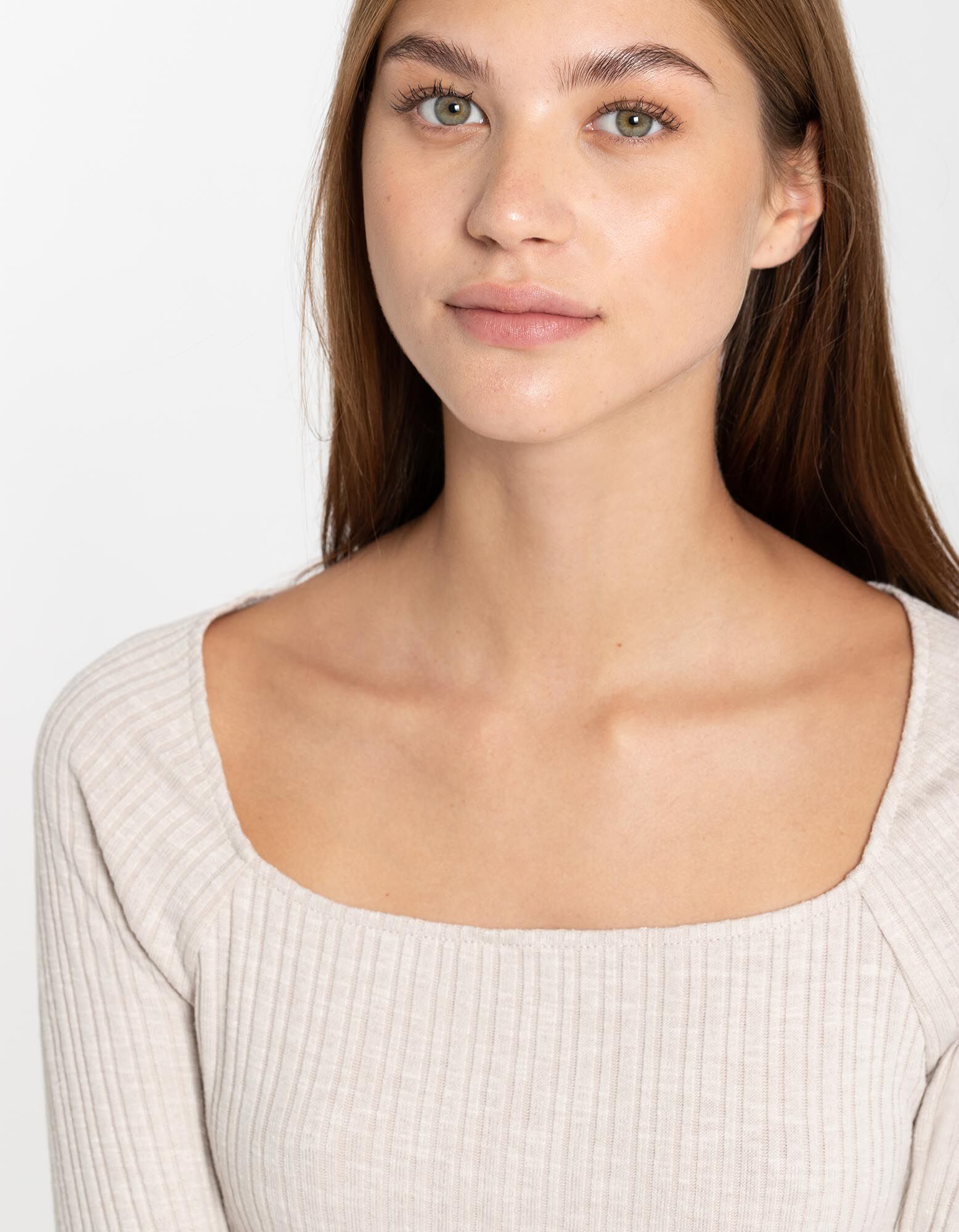 T-shirt &agrave; manches longues - Viscose m&eacute;lang&eacute;e - Beige