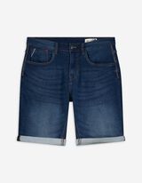 Denim short - Vaste pijpomslag - donkerblauw