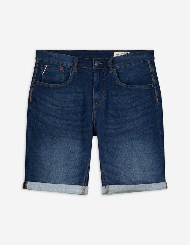 Denim short - Vaste pijpomslag - donkerblauw