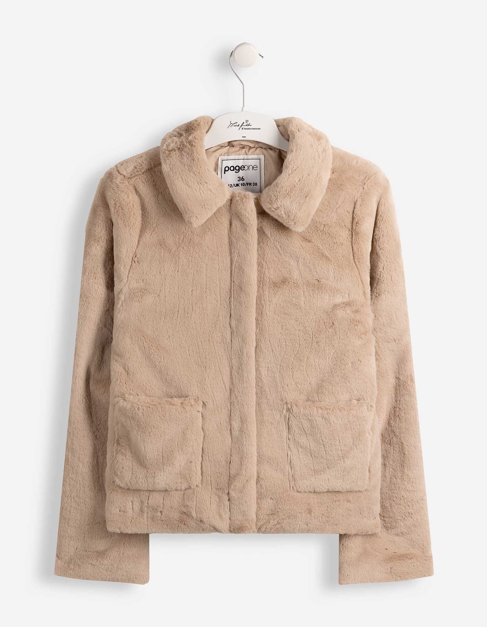 Jacke - Pl&uuml;sch - Beige