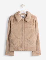 Jacke - Pl&uuml;sch - Beige