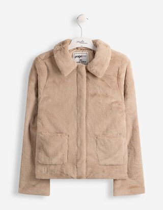 Jacke - Pl&uuml;sch - Beige