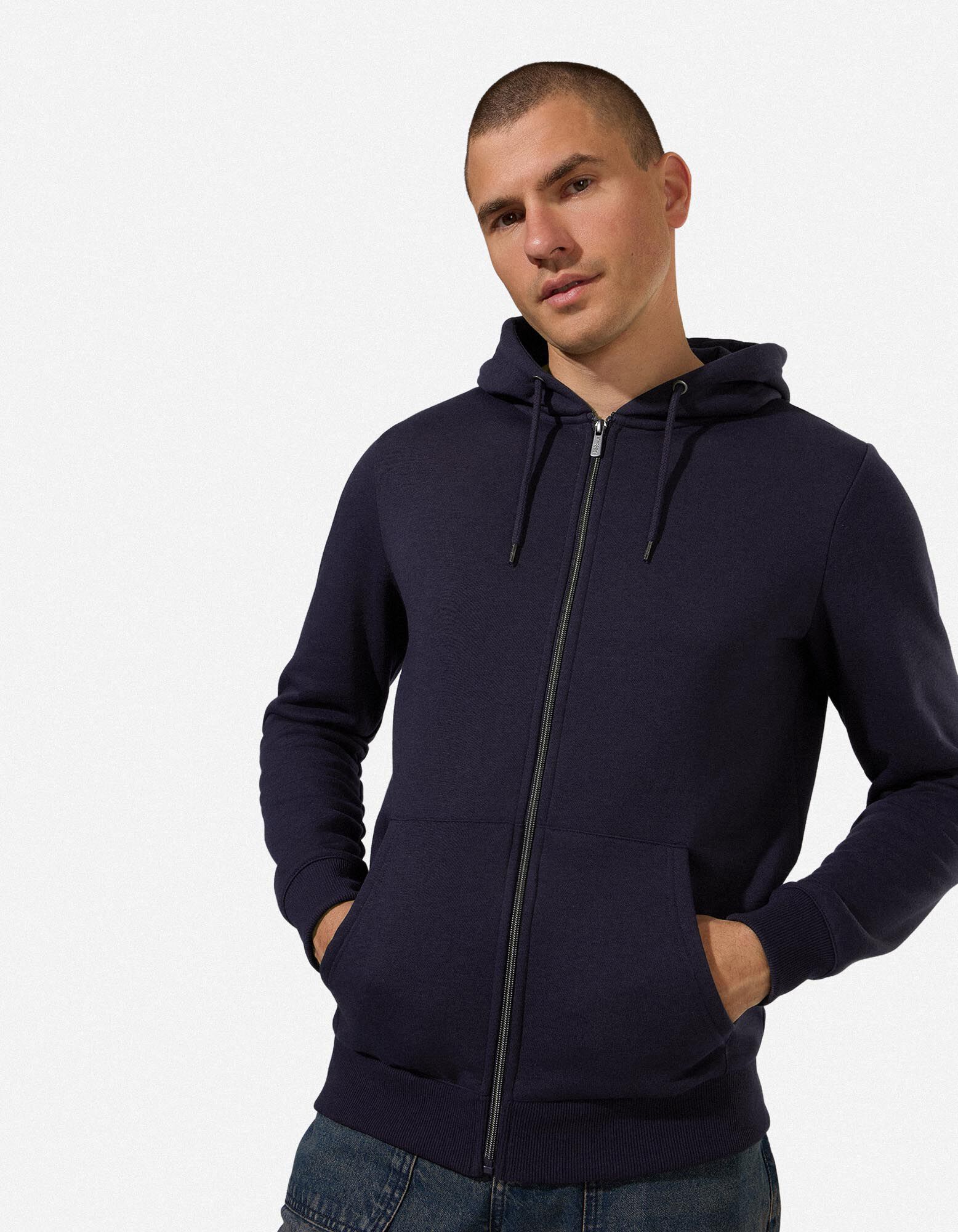 Sweatjacke - Baumwoll-Mix - Dunkelblau