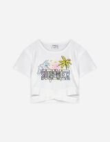 Maglia cropped - Ricami - bianco