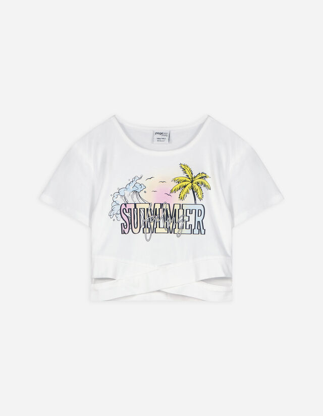Maglia cropped - Ricami - bianco