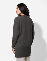 Dlouhý kardigan - V výstřih - seda