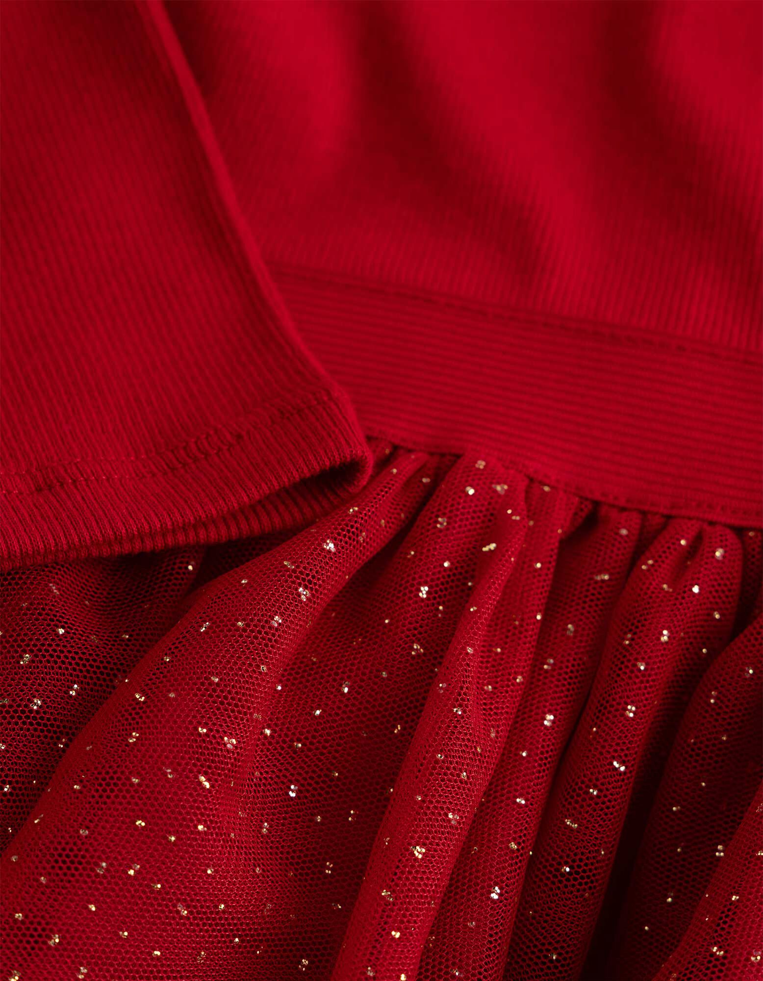 Kleid - Material-Mix - Rot