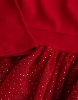 Kleid - Material-Mix - Rot