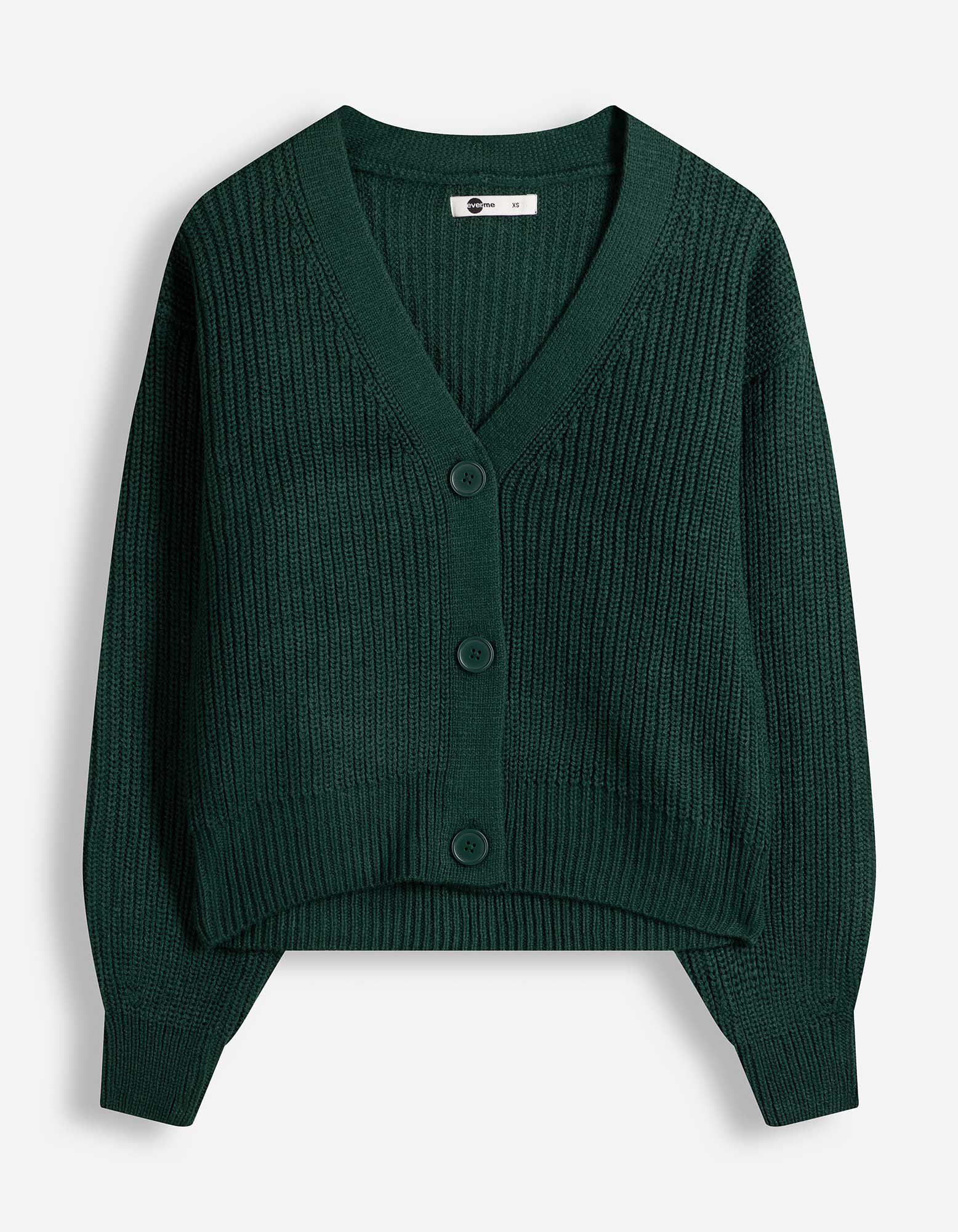 Gebreid vest - Knoopsluiting - Donkergroen
