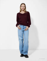 Maglione - Scollo a V - rosso scuro