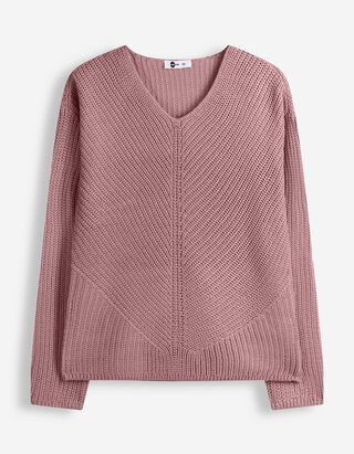 Strickpullover - V-Ausschnitt - Beere