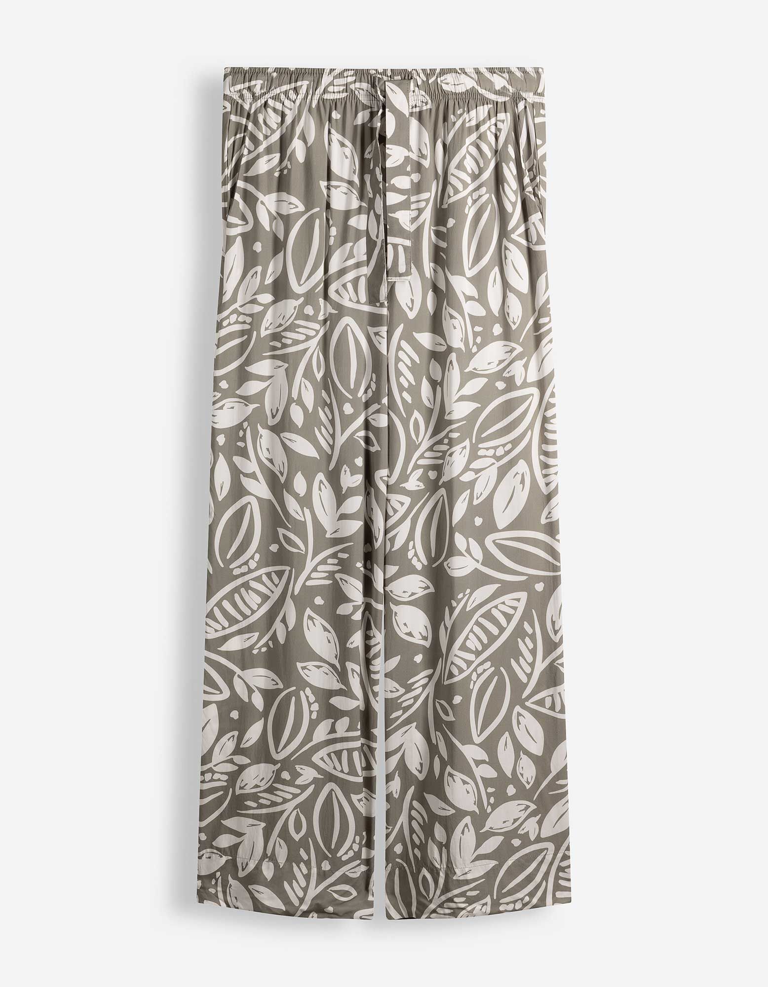 Pantalon palazzo - Motif all-over - khaki