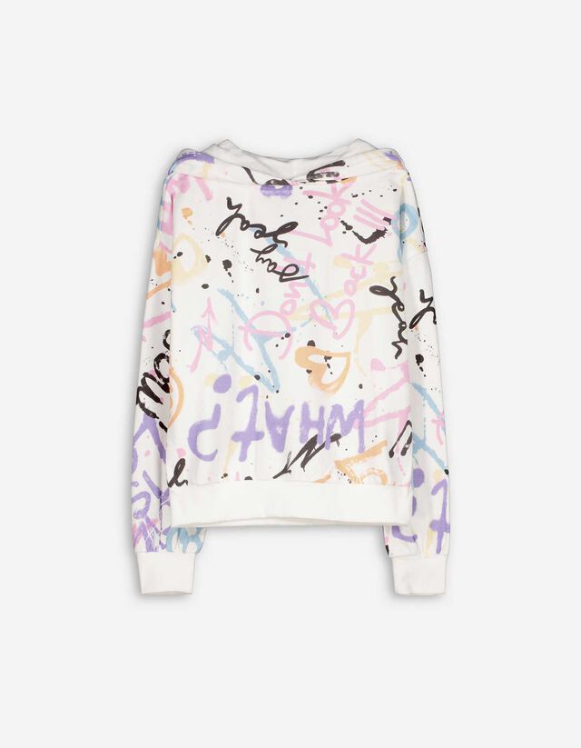 bluza z kapturem - napis - bialy