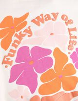 Kapuutsiga dressipluus - tagak&uuml;ljel motiiv - valge