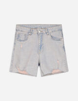 Pantaloncini di jeans - Effetto dévoré - celeste