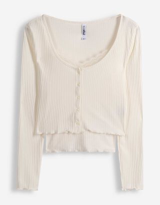 Langarmshirt - Double-Layer-Look - wei&szlig;