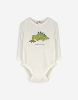 Body manica lunga - Dinosauro - bianco