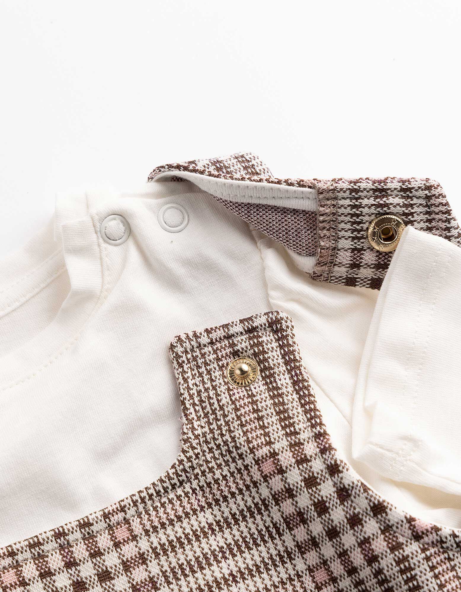 Set aus Shirt und Kleid - Karomuster - Braun