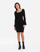 Pletena haljina - Uz telo - crno