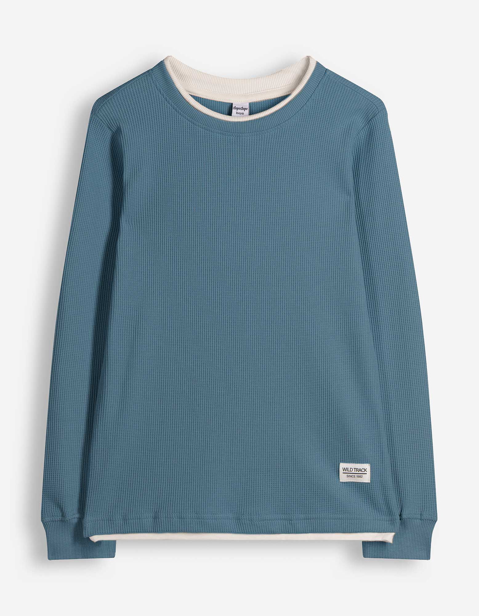 Langarmshirt - Waffelstruktur - blau