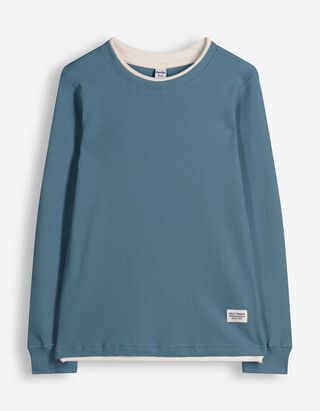 Langarmshirt - Waffelstruktur - blau