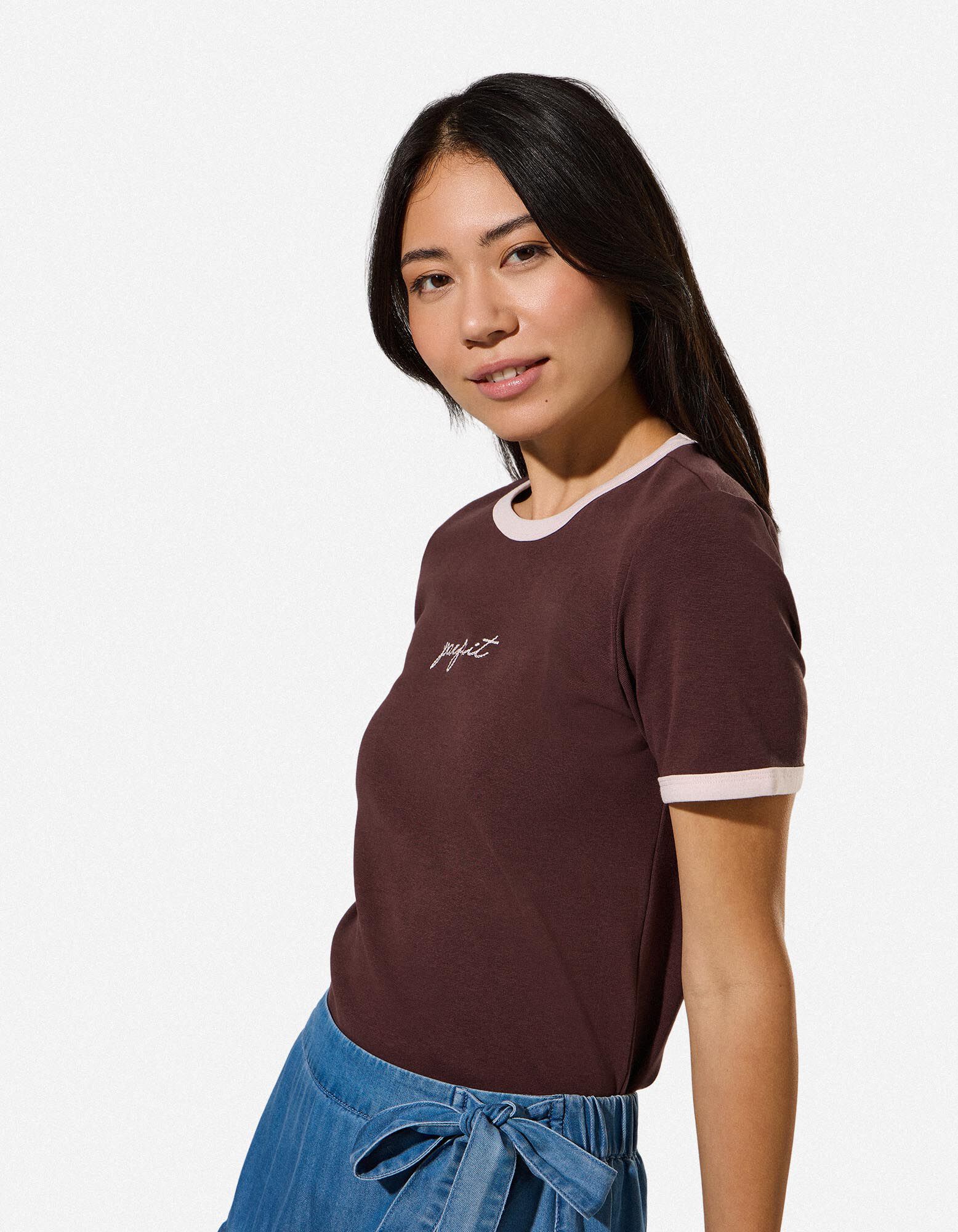 T-Shirt - Stickerei - Braun