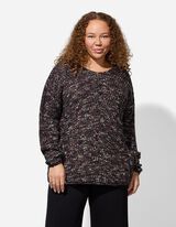 Sweter z dzianiny - dekolt w serek - czarny