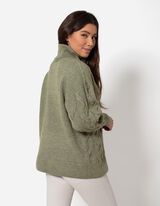 Sweter z dzianiny - dzianina kablowa - ciemny zielony