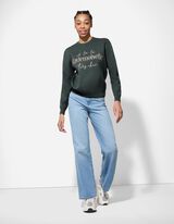 Strickpullover - Stickerei - dunkelgr&uuml;n