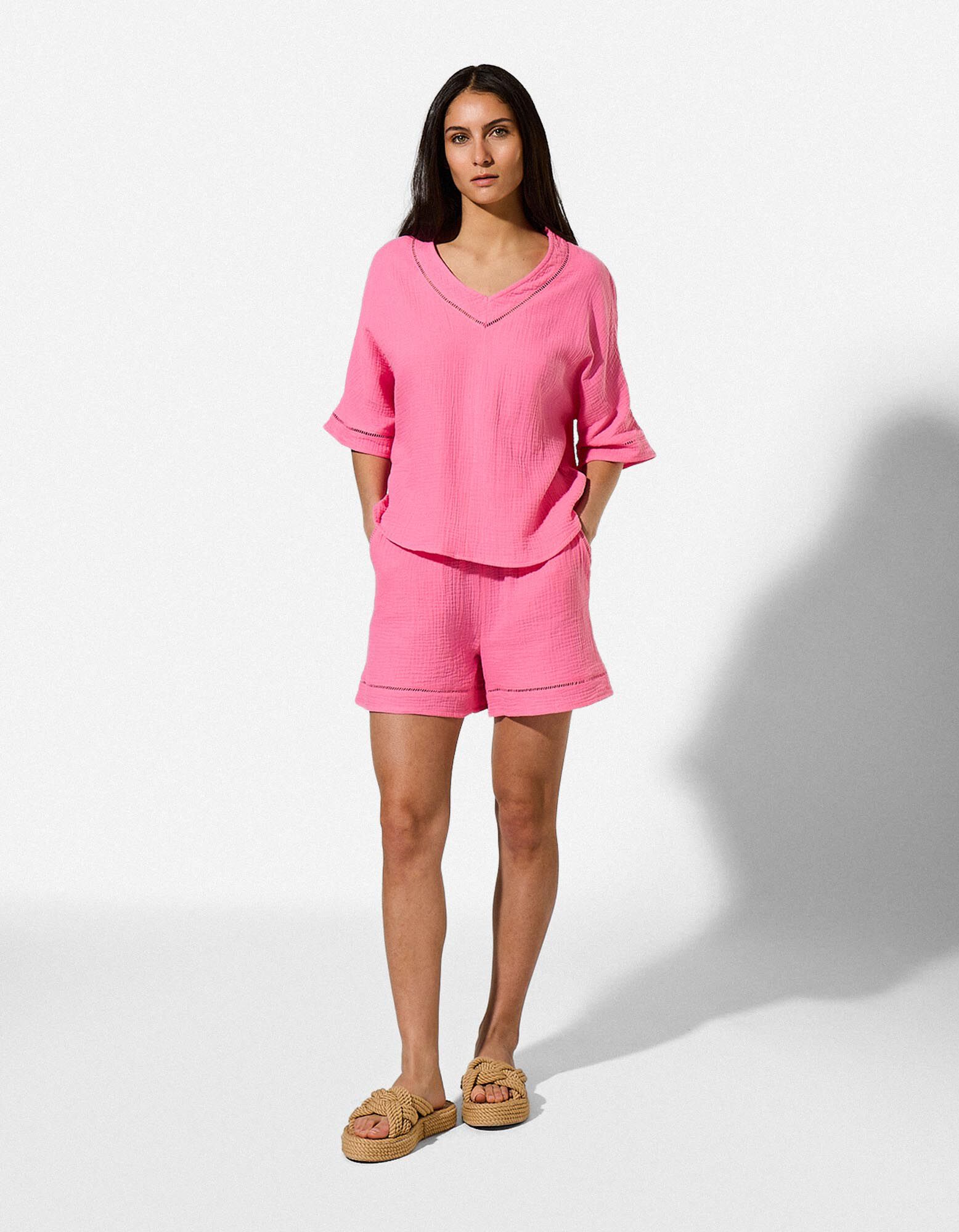 Blusenshirt - einfarbig - Pink