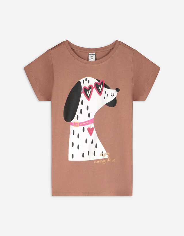 T-shirt - błyszczący nadruk - jasnobrazowy-e-a