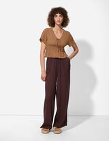 Blusa - Scollo a V - marrone chiaro