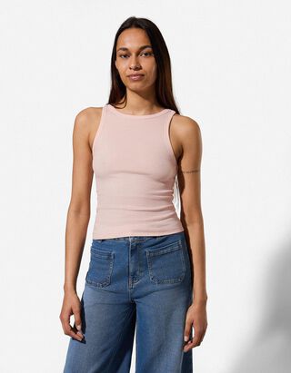 Cropped Top - Gerippt - rosa