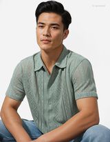 Overhemd - Geperforeerd breisel - lichtgroen