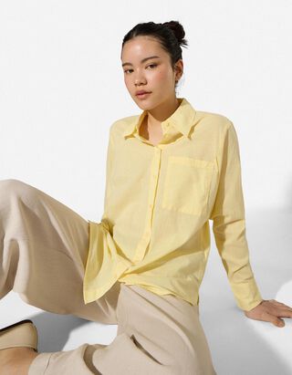 Hemdbluse - einfarbig - hellgelb