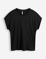 T-shirt - Manches &agrave; revers cousus - noir