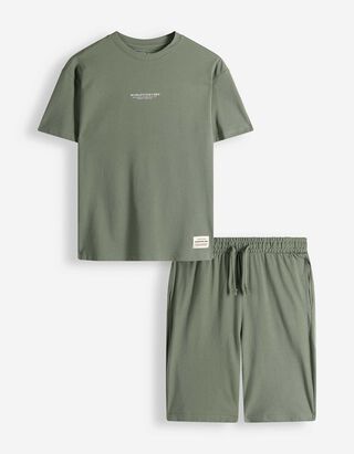 Set aus T-Shirt und Hose - Piqu&eacute; - dunkelgr&uuml;n