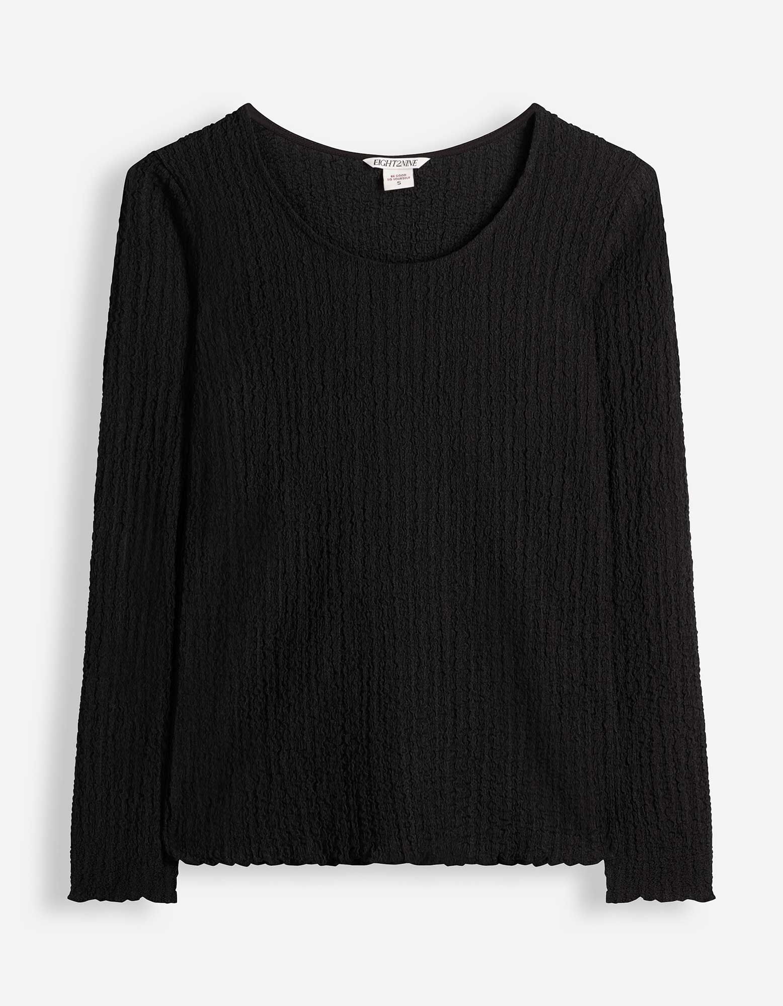 Langarmshirt - Crinkle-Optik - Schwarz